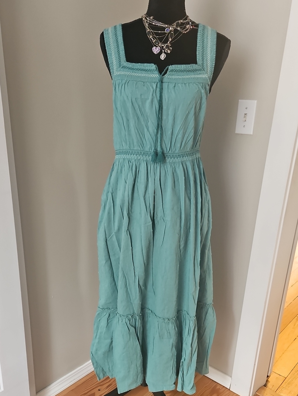 Old Navy Teal Maxi Dress with Square Neck and Smocked Waist
